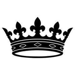 Classic royal crown silhouette emblem featuring ornate fleur de lis decorative accents with black silhouette traditional detailed black © Vectscape