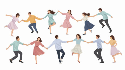 Fototapeta premium Group of diverse young people holding hands and dancing together.