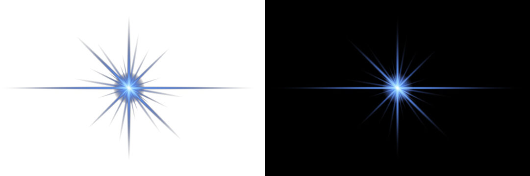 Bright Blue Lens Flare Light Effect Isolated on Transparent and Black Background