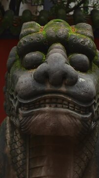 Chengdu, Sichuan, China. Stone Sculptures Of Kylins Or Qilin At Tomb Passage In Wuhou Memorial Temple. Stone Unicorn Carving. Kylins Is Mascot Dragon In China. Qilin Legendary Hooved Chimerical