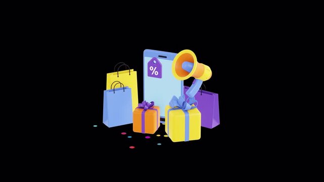 3d animation of online shopping promotion with gif