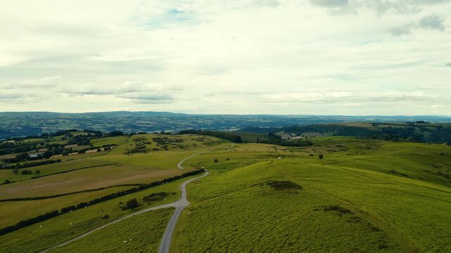 Aerial view of Ligford Road near Strabane Transmitting Station in County Tyrone, Northern Ireland, UK - 10 September 2026.