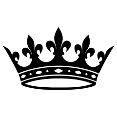 Minimalist black crown silhouette icon featuring elegant fleur de lis details for royal heraldic design with bold black illustration © Vectscape