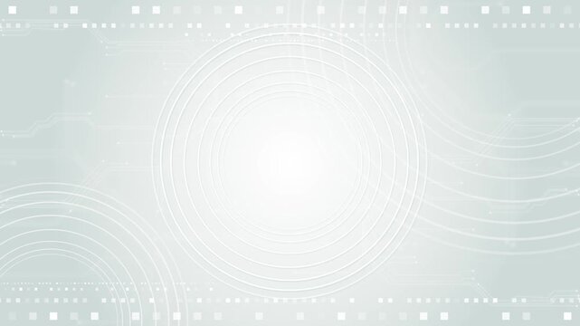 White HUD rings glow pale circuit background digital lines, tiny pixels, spacious text area. artificial intelligence, medical 19, data interfaces, corporate presentations, software, innovation