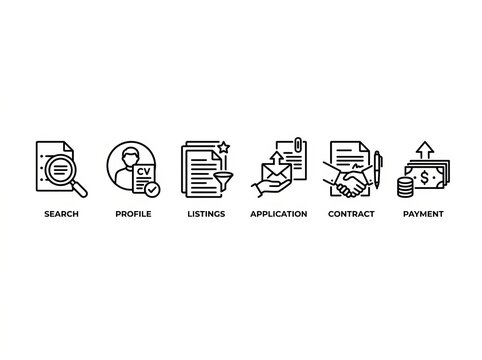 Business workflow icons for digital application processes.