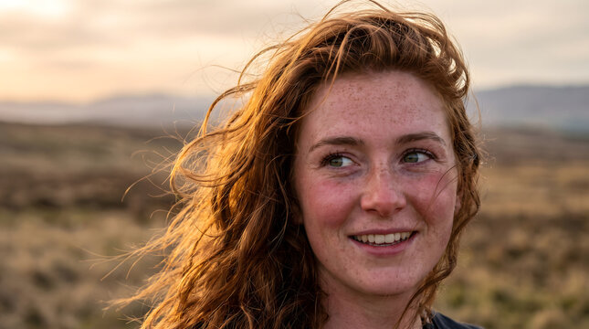 red head girl with wind in her hair
