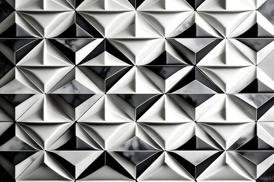 Abstract monochrome geometric wall tile pattern with 3d faceted triangles and sharp shapes