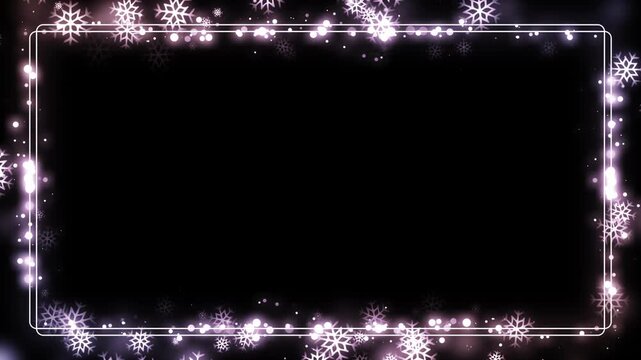 Glowing Snowflake Frame with Sparkling Particles, Alpha Channel, Loop