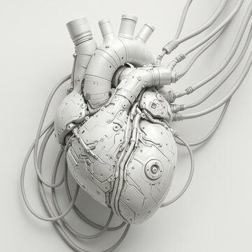 Futuristic mechanical heart sculpture