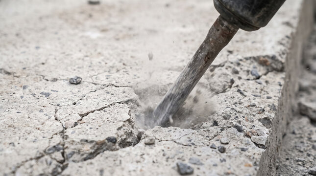 Construction worker jackhammering old concrete  