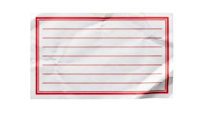 A rectangular paper sticker with a red border and horizontal lines for writing notes
