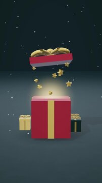 Red and Gold Christmas Gift Box Opening With Sparkling Stars