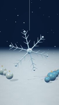 Icy Blue Snowflake With Christmas Baubles on Snowy Background