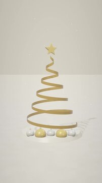 Minimal Golden Ribbon Christmas Tree With Star and Baubles