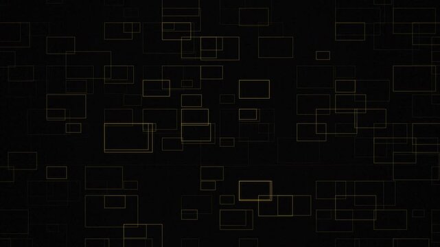 Dark abstract background with glowing golden rectangular wireframes, concept for high-tech data visualization and cyber security, suitable for website banners, presentation slides and digital