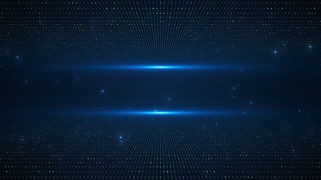 Blue dotted grids extend across ceiling futuristic digital environment. artificial intelligence, data networks, virtual stages, technology presentations, cyber themes, and science backgrounds.