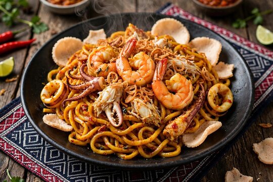Mie Aceh Seafood Spicy Fried Noodles with Shrimp