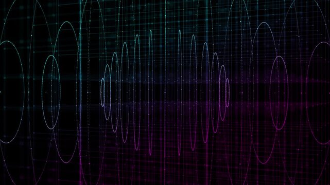 Cyan sine waves sweep across digital grid curves signals. for audio visualizers, music production, sound engineering, voice technology, data analytics, radio, artificial intelligence future media.