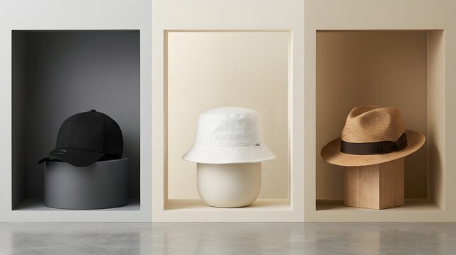 Three framed portraits showcasing varying color palettes and abstract sculptural forms