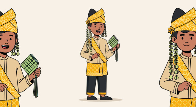 Male character in traditional Malay baju melayu costume.