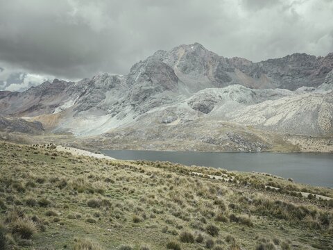 Landscape in the Andean highlands near Laguna Huacracocha, Ticlio, Peru