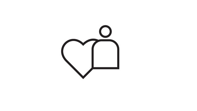 Black outline heart and user person icon for social media profile and love interactions