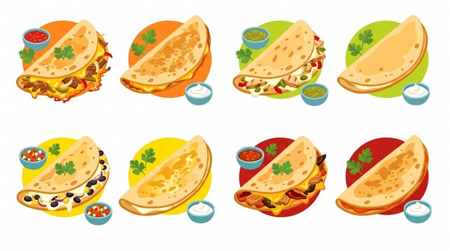 Selection of gourmet quesadillas served on circular plates with fresh toppings quesadilla tortilla appetizer delicious