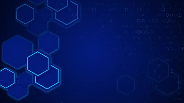 Glowing blue hexagons futuristic 19 pattern spacious copy space. honeycomb outlines depth digital energy. for science presentations, medical explainers, corporate titles, innovation ads data