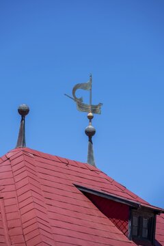 Anemometer on a house roof, shape of a boat, German colonial buildings, city of L&uuml;deritz, Karas region, Namibia