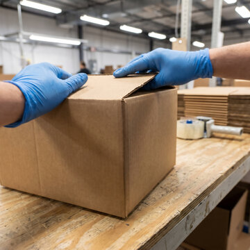 Hands folding the flaps of a corrugated cardboard shipping box closed