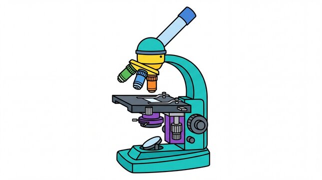 Vibrant cartoon laboratory microscope isolated on white background