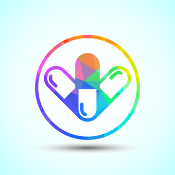 Rainbow geometric heart made of capsules inside circle for healthcare wellness.
