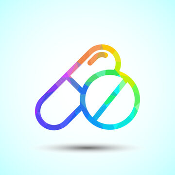 Minimalist rainbow line art capsule and pill icon for modern medical branding.
