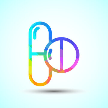 Minimalist capsule and pill outline icons featuring a colorful polygon texture.