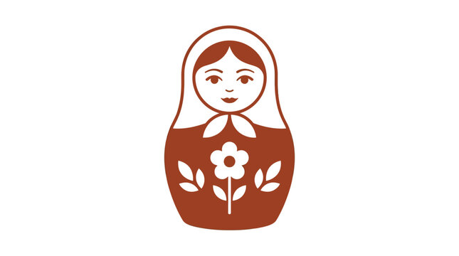 Traditional russian matryoshka doll vector illustration featuring simple brown floral patterns on a plain white background