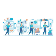 Fototapeta premium Online Shopping Process Infographic Depicting Consumer Journey From Product Research and Comparison to Secure Payment and Successful Home Delivery