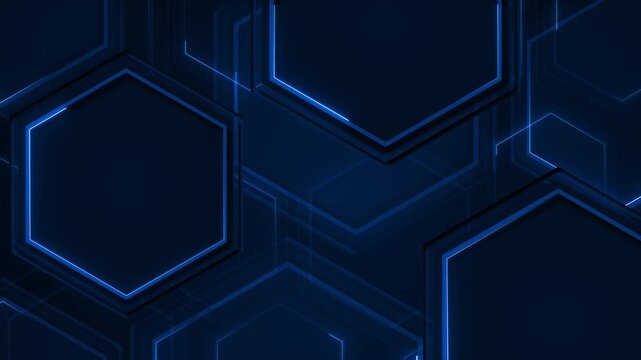 Azure hexagons overlap geometric scene, neon highlights and subtle depth. technology presentations, cybersecurity, blockchain, artificial intelligence, corporate gaming interfaces digital backgrounds.
