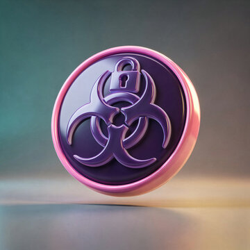 Premium 3D Render of a Biohazard Symbol and Padlock Representing Medical Security and Biological Threat Protection.