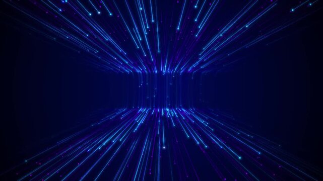 light trails rush across a neon digital corridor, creating speed, dark central copy area. technology intros, data transfer, fiber optics, cyber gaming visuals, logo reveals futuristic presentations.