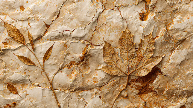 Ancient Botanical Fossil Texture with Autumn Mineral Stains and Stone Layers