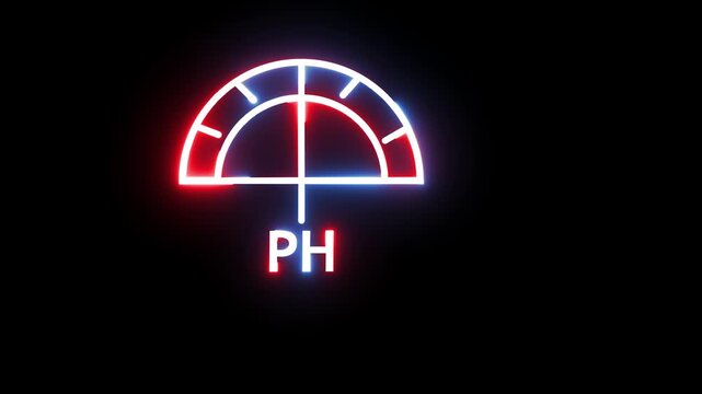 Neon ph scale indicator symbol flashing on black background with glowing motion effect loop