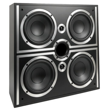 Black audio speaker box with four powerful woofers for music sound