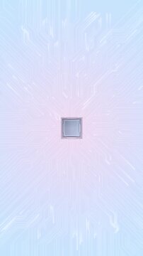 Silver circuitry radiates processor technology scene. for computing power, cloud systems, data processing, digital transformation, software branding, scientific research, corporate product launches.