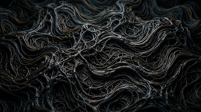 Abstract dark tangled wires creating intricate patterns