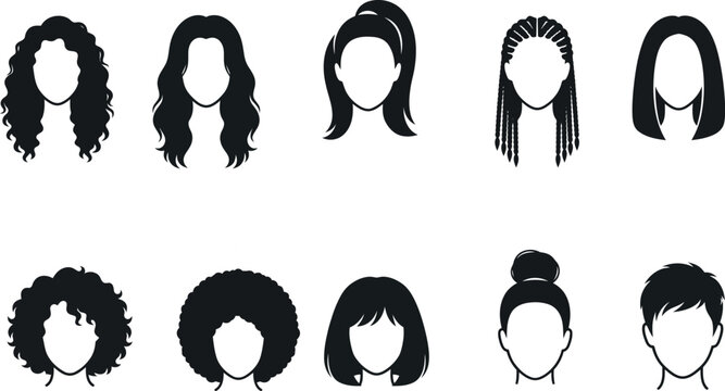 Collection of women s hairstyles black silhouettes on a white background hairstyle haircuts hairdo hair