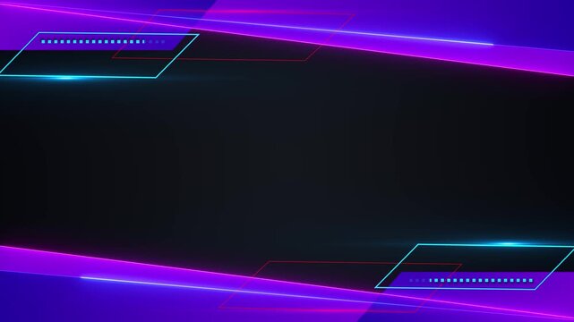 Neon arcs sweep around copy area, a sleek geometric 19 frame. gaming streams, cyber titles, music events, product promotions, logo reveals, social media, broadcast graphics modern motion