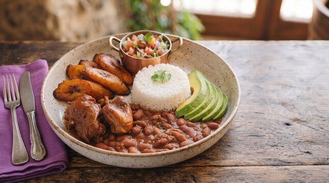 Delicious Caribbean Chicken and Rice Dinner Banner with Copy Space for Restaurant Menu