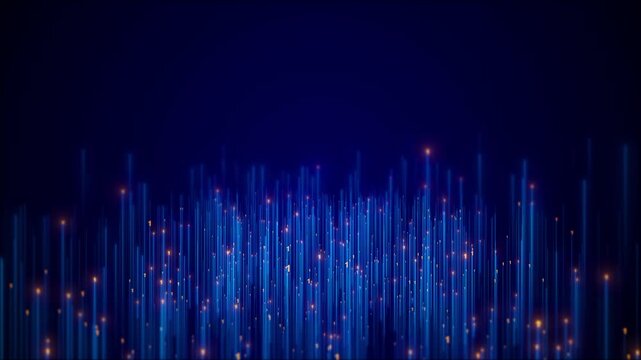 Bright blue lines golden binary rise digital field, forming a futuristic data skyline. artificial intelligence, analytics, cloud computing, programming, finance, cybersecurity technology presentations