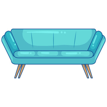 Modern turquoise upholstered sofa with wooden legs for contemporary interior home decor