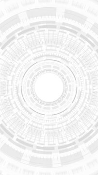 Layered white concentric HUD rings futuristic tunnel circular center. for 19 interfaces, logo reveals, medical displays, science presentations, data visualization, corporate openers motion